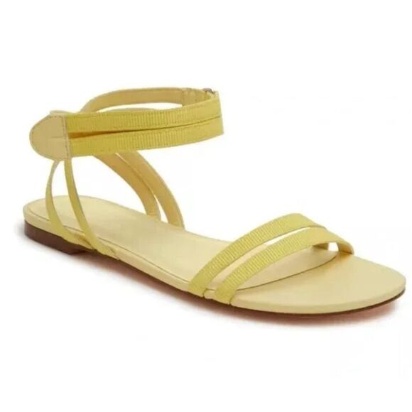 Rebecca Allen The Flat Two Strap Sandals Size 7 Citron Yellow Open Toe - Picture 1 of 8